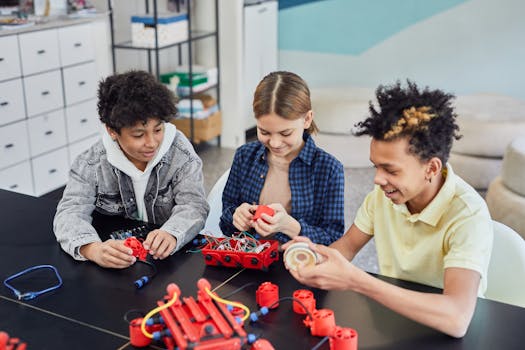 happy students collaborating in a classroom