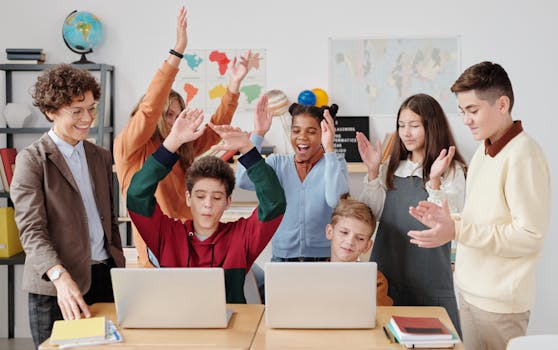 teacher engaging students in a group discussion