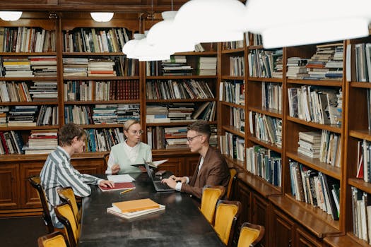 group of academics discussing research