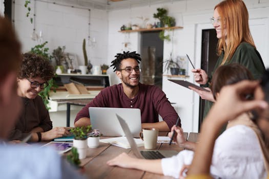 Team of researchers collaborating in a modern office