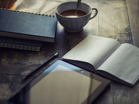 organized desk with a planner