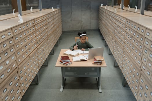 organized study area with good lighting