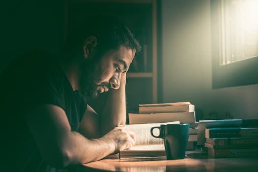 academic setting with books and coffee